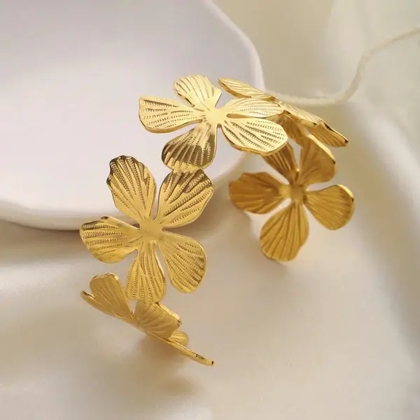 Floral Themed Cuff Bracelet-Gold ABDB2035